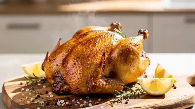 Krosses ganzes Hähnchen im Airfryer mit goldbrauner Haut und köstlicher Marinade
