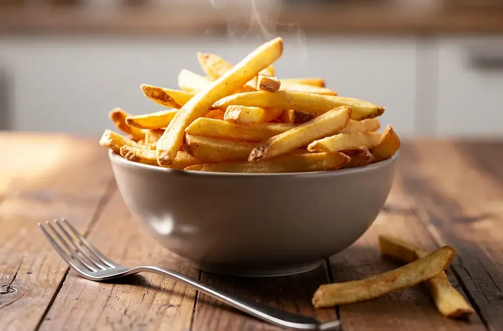 Perfekte Pommes aus der Heißluftfritteuse mit knuspriger Textur und gleichmäßiger Bräunung