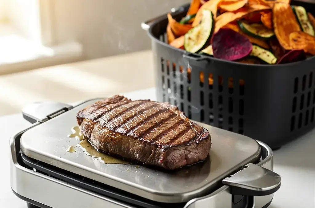 Kombination aus Kontaktgrill und Heißluftfritteuse für gesunde Küche