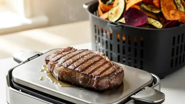 Kombination aus Kontaktgrill und Heißluftfritteuse für gesunde Küche