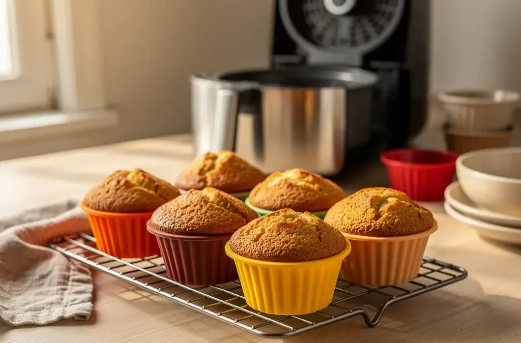 Muffins aus der Heißluftfritteuse in Silikonformen perfekt gebacken