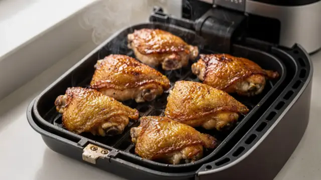 Hähnchenschenkel in der Heißluftfritteuse für Garzeit, Temperatur und Knusprigkeit