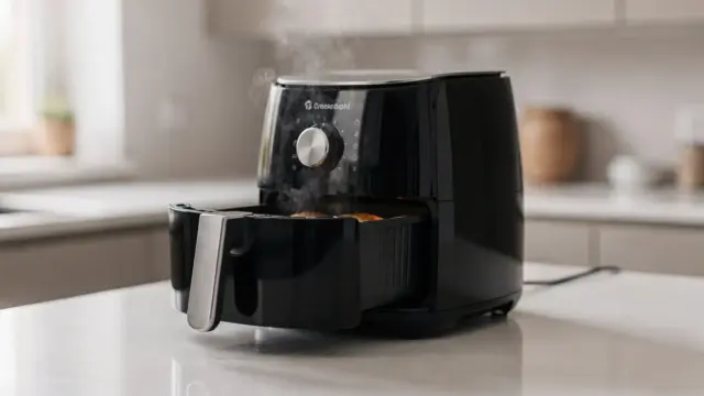 Leiser Airfryer in einer ruhigen Küche als Motiv zum Thema Heißluftfritteuse leise
