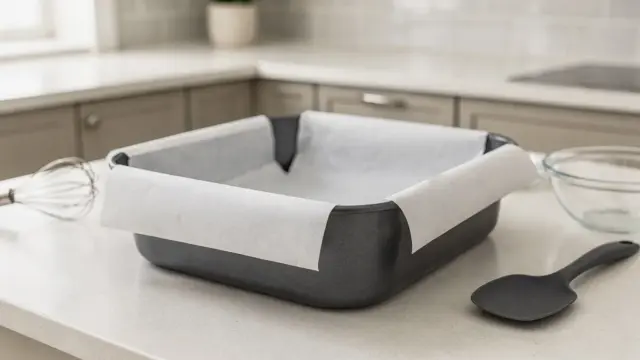 Backpapier in der Heißluftfritteuse: ausgelegte Einlage im Airfryer-Korb in der Küche
