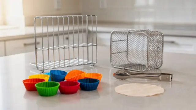 Heißluftfritteuse-Zubehör-Set mit Backförmchen, Rost und Einlagen in der Küche