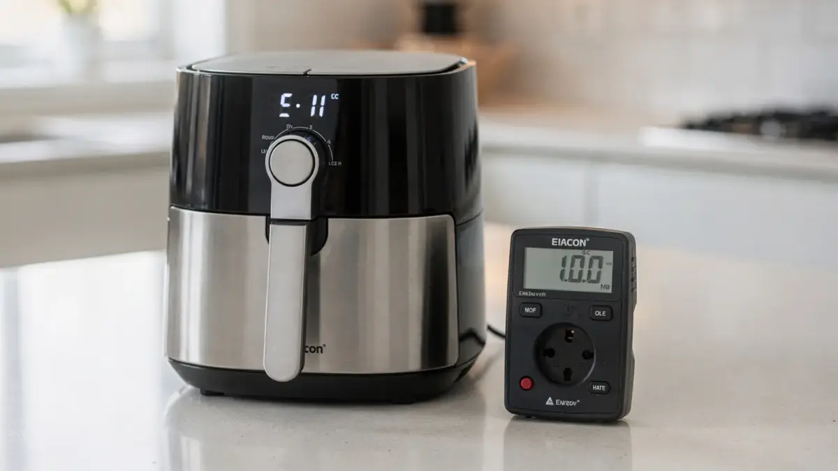 Heißluftfritteuse mit Energiekosten-Messgerät zur Messung des Energieverbrauchs