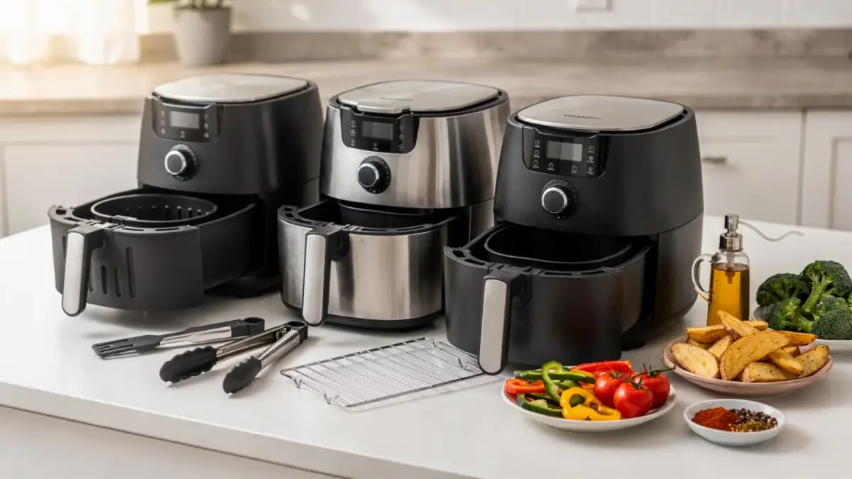 Korb-Airfryer in verschiedenen Größen für 1, 2 oder 4 Personen in einer Küche