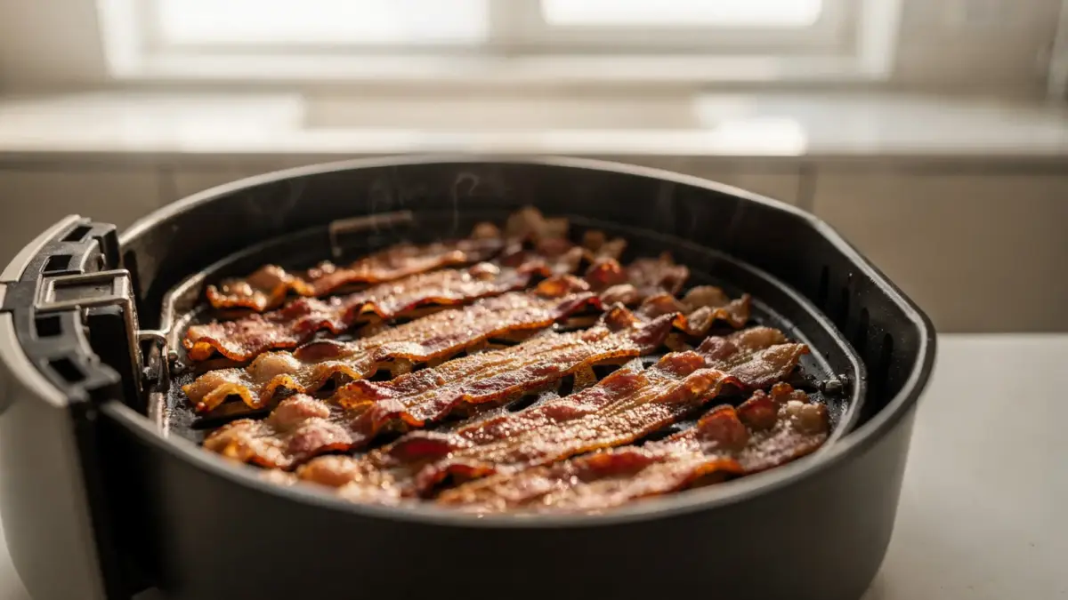 Bacon in der Heißluftfritteuse für ein knuspriges Frühstück