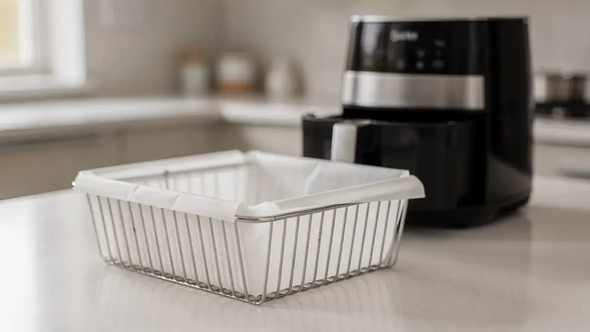 Einlagen für die Heißluftfritteuse im Korb einer Airfryer-Küche