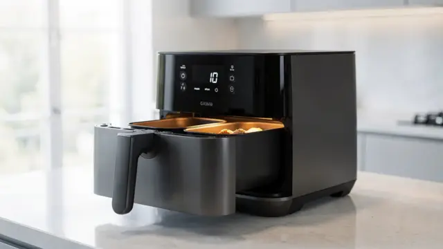 Dual-Zone-Airfryer in einer Küche mit zwei Garzonen und digitaler Sync-Funktion