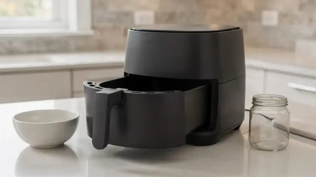 7-Liter-Heißluftfritteuse mit ausgezogenem Korb in einer modernen Küche