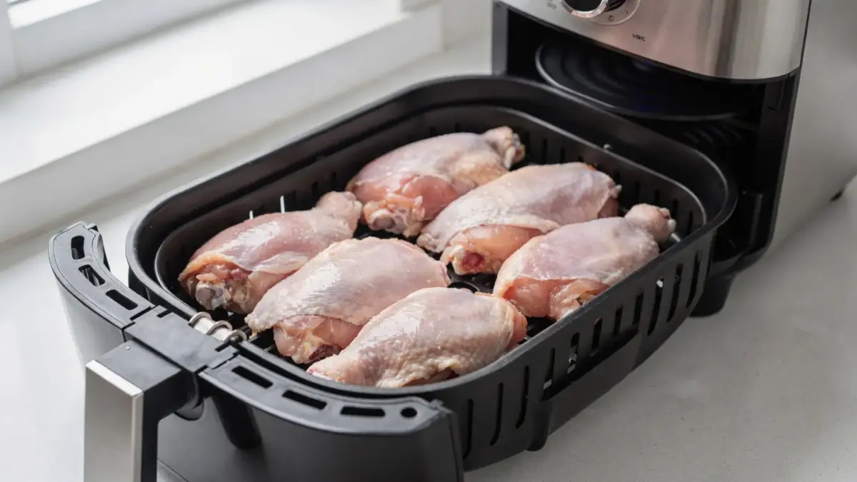 Hähnchenschenkel in der Heißluftfritteuse für ein Rezept zum knusprigen und saftigen Garen