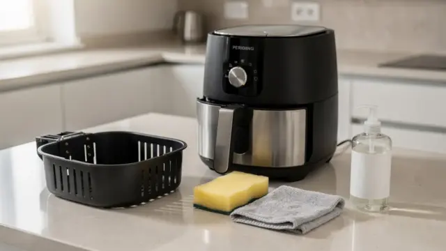 Airfryer mit Reinigungszubehör zum Thema Heißluftfritteuse reinigen